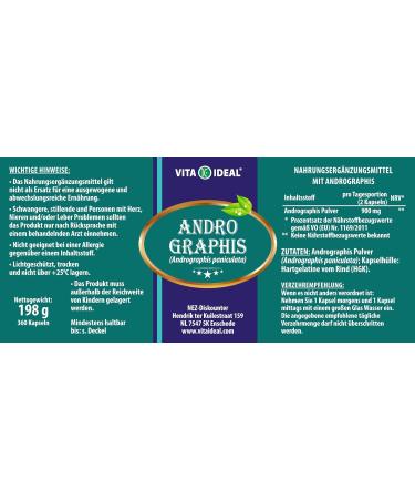 Buy VITA IDEAL Andrographis 4x 360 Capsules - Pure Andrographis Paniculata - Indian Echinacea - 900mg Daily Dose - No Additives - International Shipping Available - Buy Online on GoSupps.com