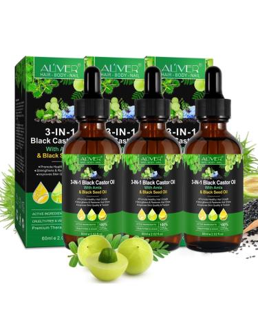 P-Beauty 3x 3in1 Hair Oil, with Castor Oil, Amla & Nigella 60ml - strengthens hair, for hair growth, skin & hair hydration - oil against hair loss
