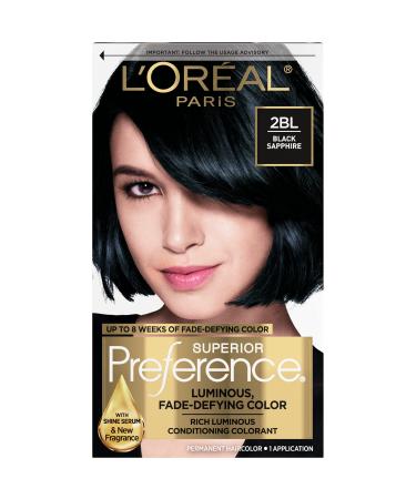L'Oreal Paris Superior Preference Fade-Defying + Shine Permanent Hair Color  2BL Black Sapphire  Pack of 1  Hair Dye Blacks & Browns 2BL Black Sapphire 1 Count (Pack of 1)