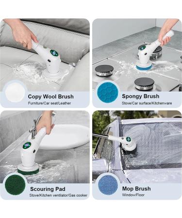Electric Spin Scrubber Cordless Cleaning Brush with 8 Replaceable Brush Heads and Adjust Extension Handle LED Light Real-time Power Display 3 Speeds IPX7 Waterproof Shower Scrubber - Buy Online on GoSupps.com