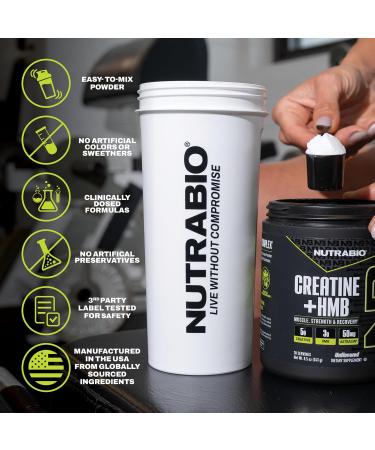 NutraBio Creatine + HMB- Creatine Monohydrate with HMB Powder for Muscle Growth Increased Strength- 30 Servings (Unflavored) - Buy Online on GoSupps.com