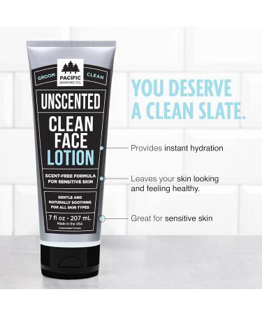 Pacific Shaving Company Clean Face Lotion - Hydrating Fragrance-Free Moisturizer for Men with Avocado & Jojoba Oil - Lightweight Sensitive Skin Care (7 Oz) - Shop Internationally - Buy Online on GoSupps.com