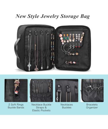 DIMJ 2-in-1 Travel Makeup & Jewelry Bag - Portable & Waterproof Organizer for Cosmetics, Brushes, Necklaces, Earrings, Bracelets - Black - Buy Online on GoSupps.com