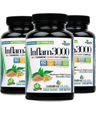 Catalina Naturals Inflam3000 3000mg 60 Capsules - 95% Curcuminoids Turmeric Curcumin Ginger - Gluten Free - Buy Online on GoSupps.com