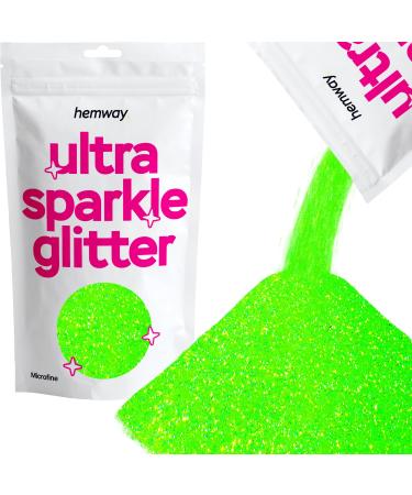 Hemway Premium Ultra Sparkle Glitter Multi Purpose Metallic Flake For Arts Crafts Nails Cosmetics Resin Festival Face Hair - Fluorescent Green - Microfine (1/256 "0.004" 0.1mm) 100g / 3.5oz Fluorescent Green Microfine - 100G