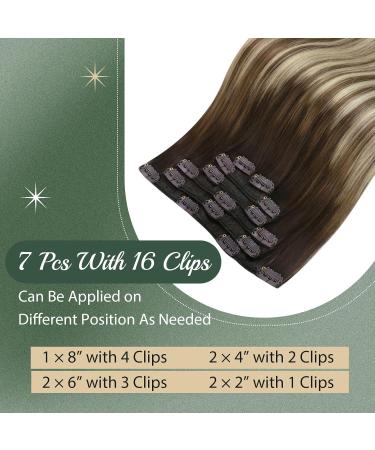 Ugeat Balayage Clip-In Extensions - 45cm 120g Real Remy Hair Ombre Dark Brown to Light Brown (#4/6/613) - Full Head 7 Pieces - Buy Online on GoSupps.com