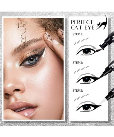 SHARLOVY Winged Eyeliner Stamp - Waterproof, Smudge Proof, Long Lasting Liquid Eye Liner Pens for Perfect Cat Eye Wing - 10MM White & Black - Buy Online on GoSupps.com