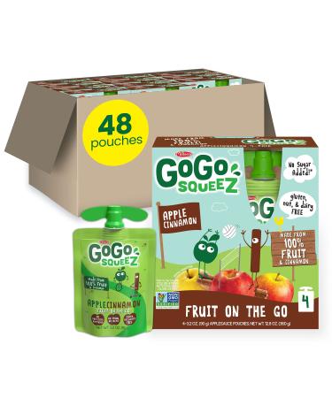 GoGo squeeZ Fruit on the Go, Apple Cinnamon- Tasty Kids Applesauce Snacks Made from Apples & Cinnamon - Gluten Free Snacks for Kids - Nut & Dairy Free - Vegan Snacks, 3.2 oz. (48 Pouches)