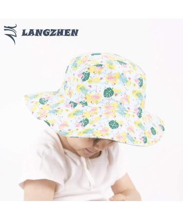 LANGZHEN Baby Girls Beach Sun Hat with Chin Strap | Toddler Kids Wide Brim Play Hat | Flamingo-Leaves Design | 1-2 Years - Buy Online on GoSupps.com