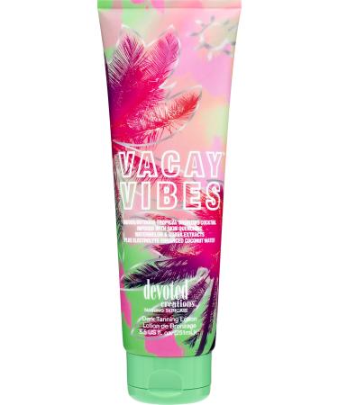 Devoted Creations Vacay Vibes Tanning Lotion  Indoor/Outdoor Tropical Bronzing Cocktail Infused with Skin Quenching Watermelon and Guava Extracts, plus Electrolyte Enhanced Coconut Water  8.5 oz.