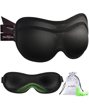 PrettyCare 3D Sleep Mask 2 Pack Eye Mask for Sleeping 3D Contoured Sleeping Mask Blackout Out Light - Blindfold Airplane with Ear Plugs Night Masks with Travel Bag (Black&Black) Black&black One Size