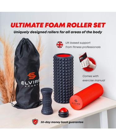 ELVIRE SPORT Foam Roller Set for Physical Therapy & Deep Tissue Massage - Back Roller x2, Massage Roller, Ball & Foot Roller - Ideal for Back, Neck, Feet & Legs - Buy Online on GoSupps.com