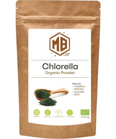 MB Superfoods - Premium Organic Chlorella Powder 200g Chlorella Supplement for Herbal Wellness Pure Organic Chorella Powder