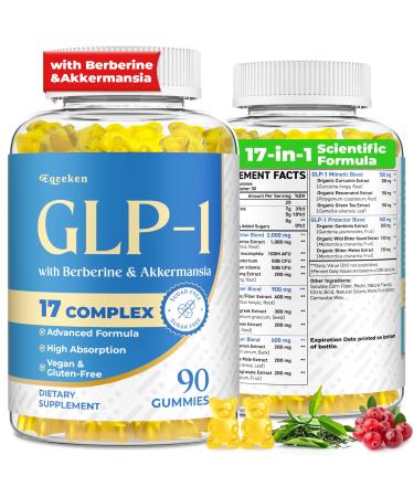 GLP-1, GLP-1 Supplement for Women & Men | 17-in-1 Scientific Formula GLP1 Gummies with Berberine, Akkermansia for Nutrient Absorption, Metabolism Digestion & Gut, No Stomach Discomfort, 90 Gummies 90 Count (Pack of 1)