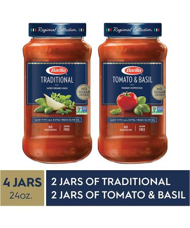 Barilla Premium Pasta Sauce Variety Pack - Tomato & Basil/Traditional Tomato 24oz Jar (4 Pack) - No Added Sugar or Artificial Ingredients - Non-GMO, Gluten Free, Kosher - Buy Online on GoSupps.com