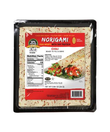 Norigami Egg Wraps Soy Protein - High Protein,Low Carb,Vegetarian Thin Healthy Wrap for Sandwiches - Ready To Fill And Serve - Certified Kosher,Non GMO,Gluten Free - 6 Wraps Soy Wrap Chili (4 Packs) 0.9 Ounce (Pack of 4)