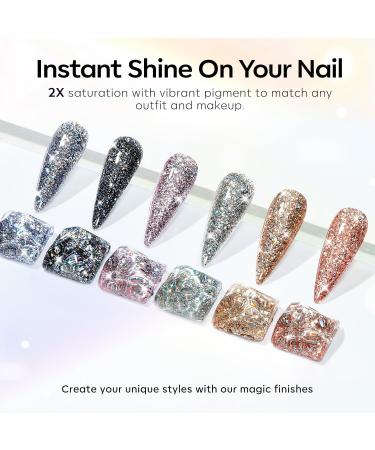 Modelones Glitter Gel Nail Polish - 6 Colors Sparkle Black Silver Gold Pink Gel Polish Set Soak Off UV Gel Nail Starter Kit Popular Nail Art DIY Salon Home Manicure Gifts - Buy Online on GoSupps.com