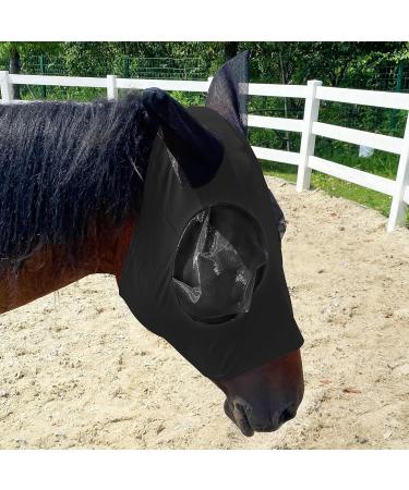 Black Full (Large) Horse Fly Mask - Lycra Fly Mask for Full Size Cob Horses with Ears - Equine Fly and UV Protection - Buy Online on GoSupps.com