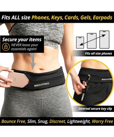 Buy Build & Fitness Running Belt for Men & Women Flip-Waist Pocket Key Clip & Cell Phone Holder for iPhones & Samsung - Adjustable 34 -39 (87-98cm) - Black - Buy Online on GoSupps.com