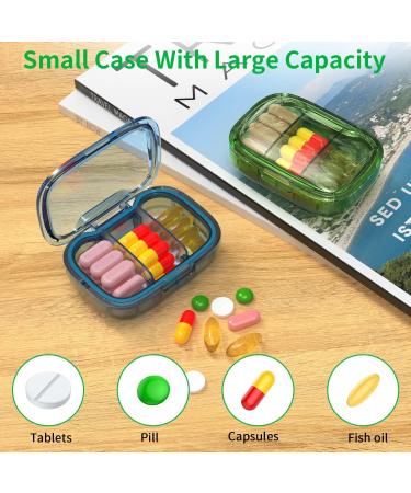 2 Pack Small Pill Box - Moisture Proof 3 Compartment Travel Organizer for Vitamins & Supplements | Portable Medicine Box in Green & Blue - Buy Online on GoSupps.com