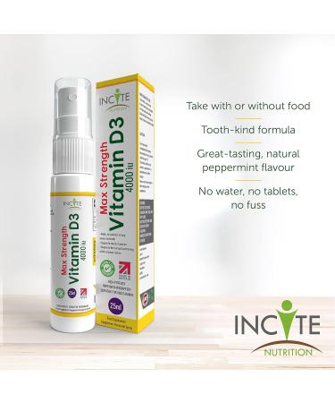 High Strength Vitamin D3 4000 IU Spray | Natural Peppermint Flavor | 25ml (144 Servings) | Made in UK by Incite Nutrition - Buy Online on GoSupps.com