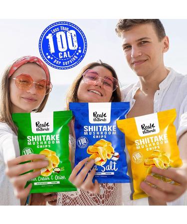 Shiitake Mushroom Chips - (6 pack) Vegan prawn crackers Less than 100 calories Gluten Free mushroom snack. Sea Salt flavour. - Buy Online on GoSupps.com