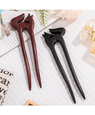 Noverlife 2PCS Natural Sandalwood Hair Sticks with Cute Fox Design - Handmade 2-Prong Wood Hair Pins for Thick & Thin Hair - Buy Online on GoSupps.com