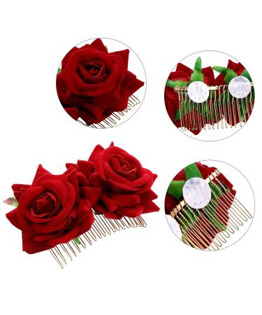 Iwobi Ladies Rose Flower Hair Clip - Elegant Bridal Hair Jewelry for Weddings Parties Halloween & Masquerades (Red) - Buy Online on GoSupps.com