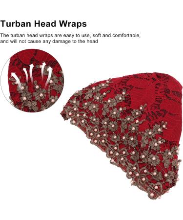 Buy Vintage Embroidered Floral Lace Muslim Turban Caps - Red Wine Stretch Head Wraps for Women | International Shipping - Buy Online on GoSupps.com