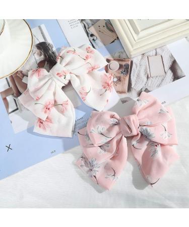 AWAYTR Chiffon Bow Barrettes Hair Clips - 2 Pack Flower Elastic Hair Bows for Wedding Party - White and Pink - Buy Online on GoSupps.com