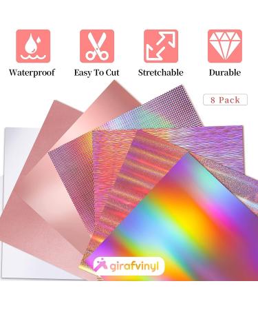 GIRAFVINYL Holographic Rose Gold Permanent Vinyl for Cricut - 12 x 12 | Adhesive Vinyl for Decor, Car, Home, Tumblers - 6Pcs Pack | No.01 Rose Gold Vinyl - Buy Online on GoSupps.com