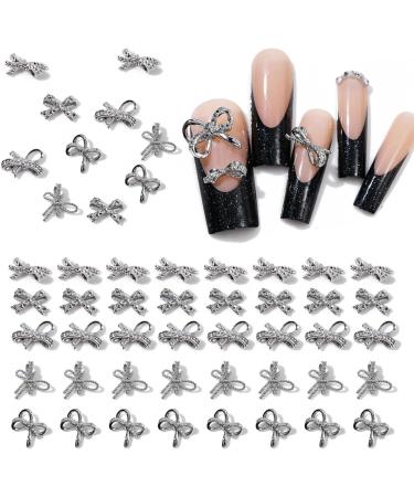 Nail Charms 50 PCS Bow Nail Charms Silver Alloy Nail Bows Multistyle Nail Gems Cute Nail Decorations Multifunctional Silver Nail Charms for Nail Art and DIY Crafts Decoration Women Girls - Buy Online on GoSupps.com