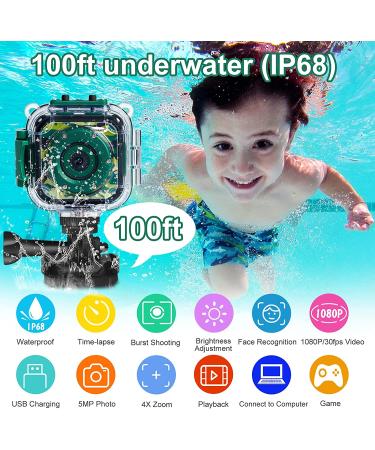 PROGRACE Kids Camera Waterproof Gift Toy - Children Digital Video Camera Underwater Camera for Kids 1080P Camcorder Toddler Sports Camera for Boys Birthday Learn Camera Pool Toys Age 3-14 Green - Buy Online on GoSupps.com