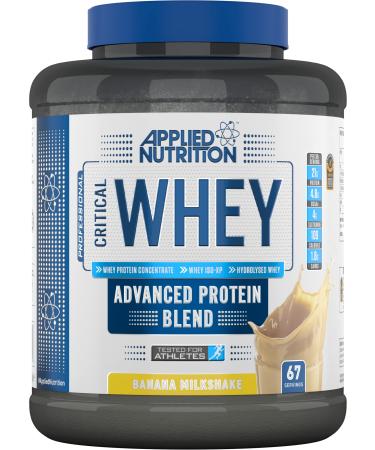 Applied Nutrition Critical Whey Protein Powder 2kg - High Protein Powder Protein Milkshake Muscle Building Supplement with BCAAs & Glutamine (2kg - 67 Servings) (Banana Milkshake) Banana 2 kg (Pack of 1)