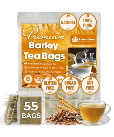 Lavendium Premium 55 Barley Tea Bags 100% Natural & Pure from Barley. Loose Barley Herbal Tea. Made with Natural Material Tea Bags. No Sugar No Caffeine No Gluten Vegan. Barley 55 Bags