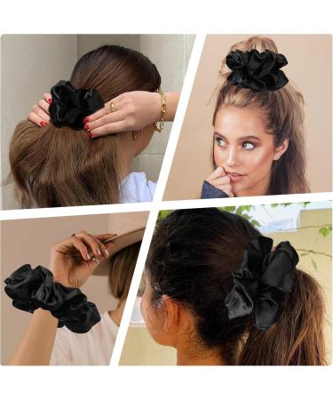 Black Scrunchies Hair Ties for Women - Big Satin Scrunchie Exra Large Jumbo Gaint Oversized Cute Scrunchy for Curl Thick Hair Ligas Para el Cabello De Mujer Decorations Hair Accessories - Buy Online on GoSupps.com