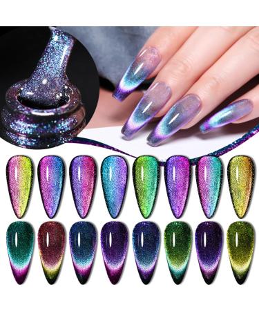 Reflective Glitter Cat Magnet Eye Gel Nail Polish 9D Rainbow Cat Eye Glitter Gel Nail Polish Dark Green Auroras Sparkling Shimmer Diamond Soak off UV Gel Nail Varnish DIY Nail Art GreenPurple - Buy Online on GoSupps.com
