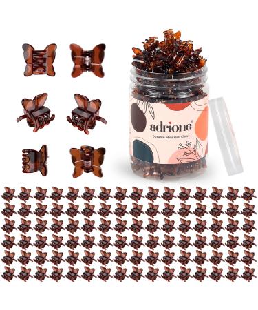 ADRIONE Small Hair Clips for Women Tortoise 100 Pack Mini Brown Butterfly Hair Clips Small Clips for Hair Design Strong Small Hair Clip Small Hair Clips for Women Fine Hair Small Hair Clips for Bangs