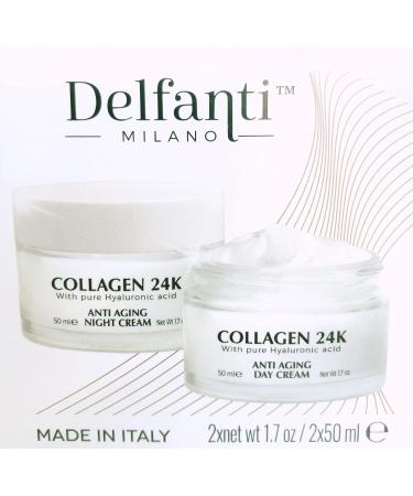 Delfanti COLLAGEN 24K Anti-Aging Day & Night Cream Duo with Hyaluronic Acid - Made in Italy - Buy Online on GoSupps.com