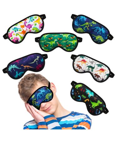 6 Pieces Kids Shark Dinosaur Sleep Mask Soft Satin Eye Mask Boys Sleeping Mask Kids Night Mask for Sleeping Light Blocking Eye Cover with Adjustable Straps for Men Kids Boys 6 Styles(Dinosaur)