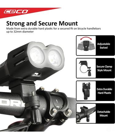 CECO-USA 2000 Lumen USB Rechargeable Bike Light - Waterproof & Impact Resistant Super Bright Bicycle Headlight for Commuters and Cyclists - Buy Online on GoSupps.com