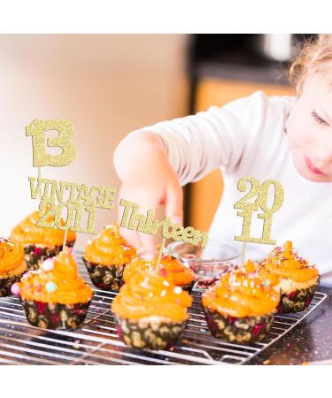 Gyufise 24Pcs Official Teenager 13 Cupcake Toppers Glitter Thirteen Vintage 2011 13th Birthday Cupcake Picks Birthday Cake Decorations for Happy 13th Birthday Anniversary Party Supplies Gold Gold 13th - Buy Online on GoSupps.com