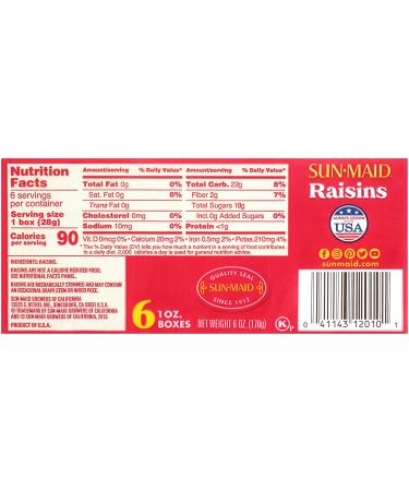Sun-Maid Natural Raisins 6 Count (3 Pack) - 0.87 oz - Delicious & Nutritious Snack - Buy Online on GoSupps.com