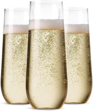 Munfix 36 Pack Stemless Plastic Champagne Flutes Disposable 9 Oz Clear Plastic Toasting Glasses Shatterproof Recyclable and BPA-Free