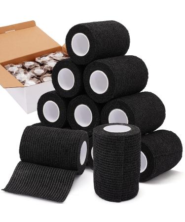 NANASO 12PCS Self Adhesive Bandage Wrap 4 x 5 Yards Elastic Adhesive Tape for Sports Self Adherent Wrap for Pet Breathable Cohesive Bandage for Wrist Ankle Knee Leg First Aid Sprains Swelling-Black