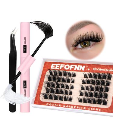 DIY Eyelash Extension Kit  Fluffy Individual Lashes  Mink Cluster Eyelashes  Long-lasting Bond and Seal  Tweezers with Curved Pointed Serrated Tip  8-16mm DIY Lashes Extensions at Home by Eefofnn A lash extensions