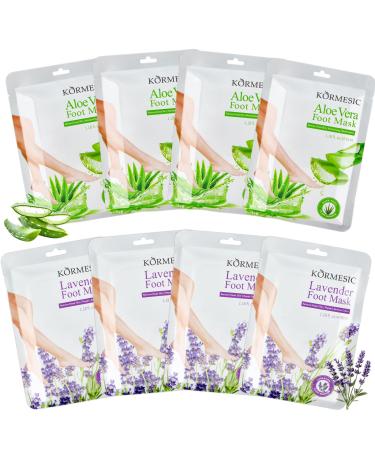 Lot de 8 masques pour les pieds Chaussettes pour les pieds Masque hydratant pour les pieds - Adoucit les talons secs et d chir s les pieds rugueux et am liore les callosit s (4 x lavande et 4 x