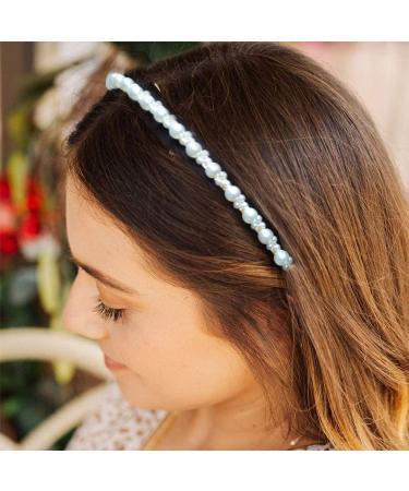 Xfantong Pearl Headbands Full Pearl Head Wear Hoop Bling Hair Headband Bridal Hair Hoop for Women Hair Accessories or Birthday Valentines Day Gifts (Size interval pearls) - Buy Online on GoSupps.com