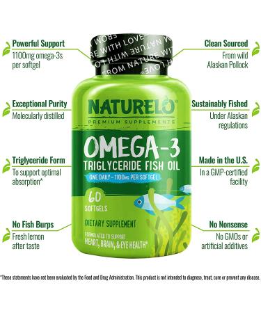 NATURELO Omega-3 Fish Oil Softgels - Lemon Flavor - 60 Count for Heart & Brain Health - Buy Online on GoSupps.com