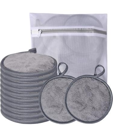 Large Reusable Makeup Remover Pads for Face Soft Microfiber Makeup Remover Cloths Washable Premiun 5 INCH Face Cleaning Pad with Laundry Bag 12 Pack Grey Grey 1 Count (Pack of 12)